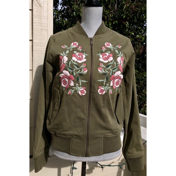 floral embroidery bomber jacket